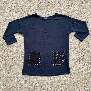 Coco Bianco Black Sequin Rivet Pockets Tunic Oversized Blouse Size M